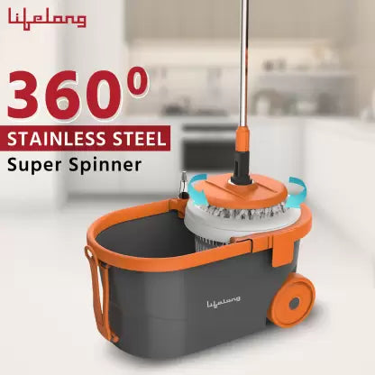 Lifelong LLMOP901 Spin MOP with Trolley, Big Wheels & Dust Collector Mop Set