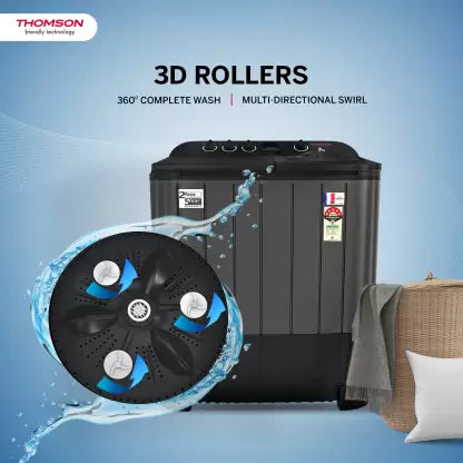 Thomson 9 kg 5 Star Aqua Magic Double Waterfall Semi Automatic Top Load Washing Machine Black