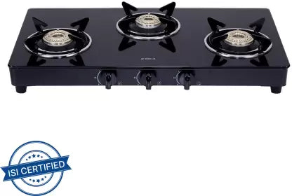 Elica 703 CT VETRO BLK Glass Manual Gas Stove 3 Burner