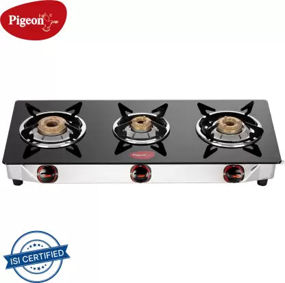 Pigeon Popular 3 Burner Glass Cooktop Glass Manual Gas Stove