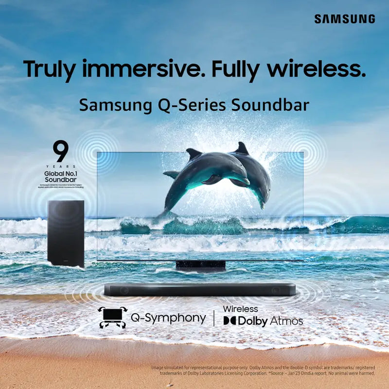 Samsung 360 W 5.1.2ch (HW-Q800C/XL) Q-Symphony Soundbar with Wireless Subwoofer, Top/Centre/Side Firing Speakers, Wide Range Tweeter, Dolby Atmos, Built-in Alexa, AirPlay2, Wi-Fi (Black)