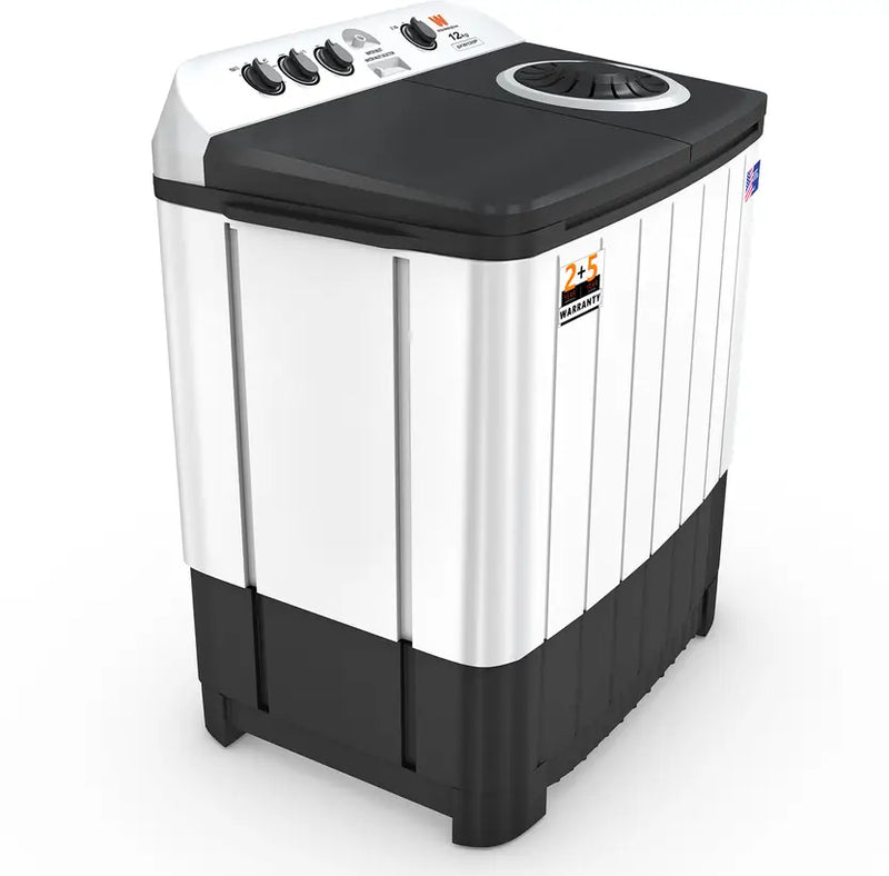 White Westinghouse 12 KG Toughned Glass Semi Automatic Washing Machine with Hammer Wash Technology (SFW1200, white & black, Hammer Wash Technology)