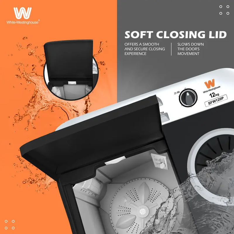 White Westinghouse 12 KG Toughned Glass Semi Automatic Washing Machine with Hammer Wash Technology (SFW1200, white & black, Hammer Wash Technology)