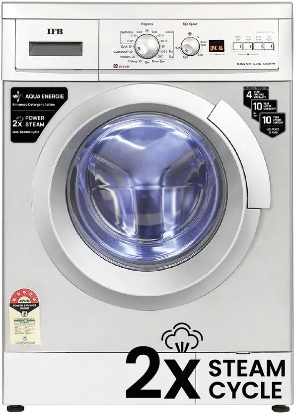 IFB 6.5 Kg 5 Star Fully Automatic Front Load Washing Machine 2X Power Steam (ELENA SXS 6510, Silver, In-built Heater)