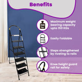 Asian Paints TruCare Home Ladder, Foldable with 7 Slip-Resistant Steps Durable, Heavy Duty, Anti-Skid Steel Ladder | Guard Rail for Safety (7 Steps, B