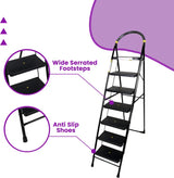 Asian Paints TruCare Home Ladder, Foldable with 7 Slip-Resistant Steps Durable, Heavy Duty, Anti-Skid Steel Ladder | Guard Rail for Safety (7 Steps, B