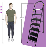 Asian Paints TruCare Home Ladder, Foldable with 7 Slip-Resistant Steps Durable, Heavy Duty, Anti-Skid Steel Ladder | Guard Rail for Safety (7 Steps, B