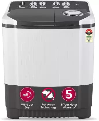 LG 7 Kg 5 Star Wind Jet Dry Semi-Automatic Top Loading Washing Machine (P7020NGAZ, Dark Gray, Rat Away Feature)