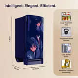 Godrej 183 L 3 Star | Toughened Glass Shelves | 24 Day Farm Freshness | Jumbo Vegetable Tray | Direct Cool Single Door Refrigerator(RD R190C THF FR BL, Floral Blue)