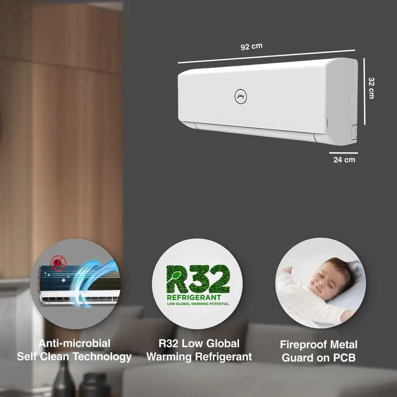 Godrej 2024 Model 1.5 Ton 3 Star Split Inverter AC - White  (SIC 18PTC3-WWP, Copper Condenser)