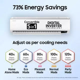 SAMSUNG Convertible 5-in-1 Cooling 2023 Model 1.5 Ton 5 Star Split Inverter AC - White (AR18CYNZABE/AR18CYNZABENNA/AR18CYNZABEXNA, Copper Condenser)