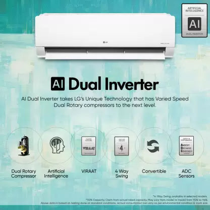 LG AI Convertible 6-in-1 Cooling 2024 Model 2 Ton 3 Star Split Dual Inverter 4 Way Swing, HD Filter with Anti-Virus Protection,VIRAAT Mode & ADC Sensor AC  - White