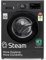 LG 8 kg 5 Star with Steam, Inverter Direct Drive, 6 Motion Direct Drive, Touch Panel and 1400 RPM Fully Automatic Front Load Washing Machine with In-built Heater Black, Grey  (FHM1408BDM)