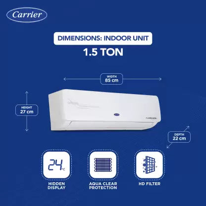 CARRIER 2024 Model AI Flexicool Convertible 6-in-1 Cooling 1.5 Ton 3 Star Split Inverter Dual Filtration with HD & Auto Cleanser AC with PM 2.5 Filter - White