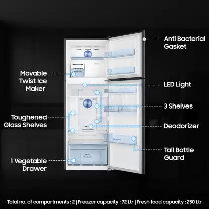 SAMSUNG 322 L Frost Free Double Door 2 Star Convertible Refrigerator  with Convertible 5-in-1 , Digital Inverter with Display