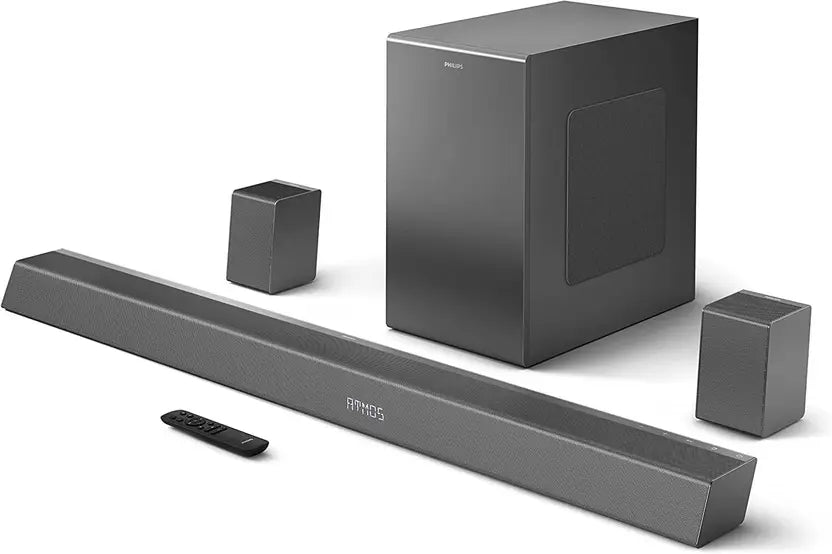 PHILIPS Soundbar TAB8967 7.1 CH (5.1.2) 780 Watt with HDMI ARC, AI Voice Assistant, Dolby Atmos, Real Surround, Wireless Subwoofer, Up-Firing Speakers, Wireless Rear Speakers (Black)