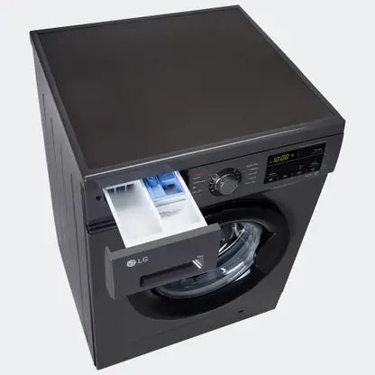 LG 8 kg 5 Star with Steam, Inverter Direct Drive, 6 Motion Direct Drive, Touch Panel and 1400 RPM Fully Automatic Front Load Washing Machine with In-built Heater Black, Grey  (FHM1408BDM)
