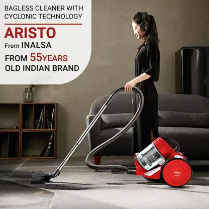 Inalsa Aristo Bagless Dry Vacuum Cleaner with Reusable Dust Bag  (Red)