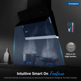 Crompton CHD-ISI60FLE-IND 1352 CMH 59.7 cm Intelli Sense 60cm|Slant Glass|Intelli Auto Clean|Low Noise Auto Clean Chimney (Wall Mounted, Black)