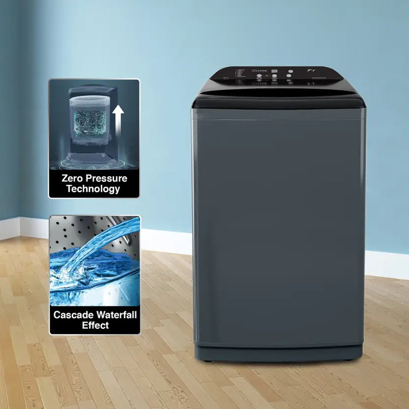 Godrej 8 Kg 5 Star Zero Pressure (0.02 MPa) Technology With Steel Drum Fully-Automatic Top Load Washing Machine (WTEON ADA 80 5.0 FEFN GLGR, Glacial Grey, With Soft Close Lid)