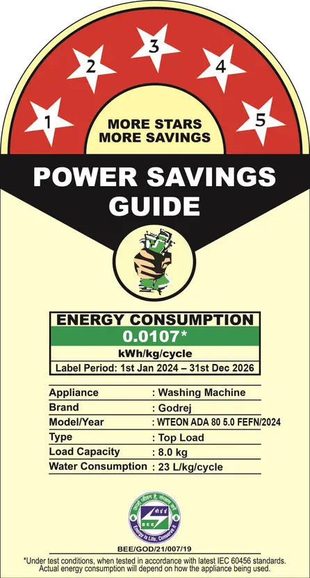 Godrej 8 Kg 5 Star Zero Pressure (0.02 MPa) Technology With Steel Drum Fully-Automatic Top Load Washing Machine (WTEON ADA 80 5.0 FEFN GLGR, Glacial Grey, With Soft Close Lid)