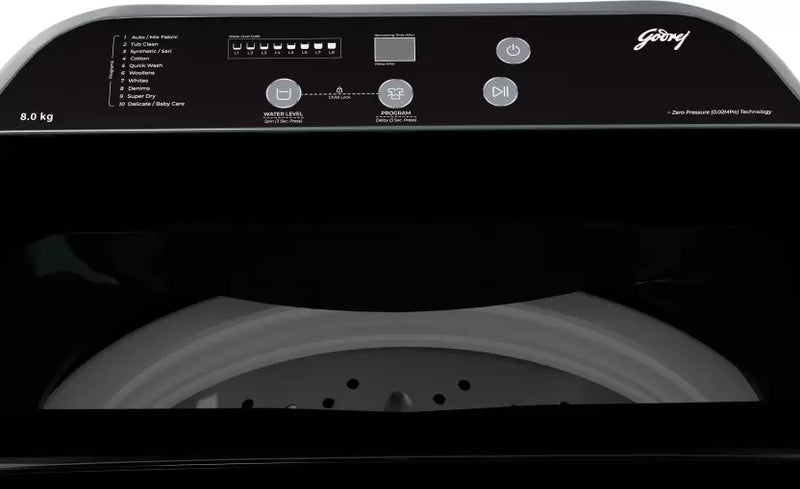 Godrej 8 Kg 5 Star Zero Pressure (0.02 MPa) Technology With Steel Drum Fully-Automatic Top Load Washing Machine (WTEON ADA 80 5.0 FEFN GLGR, Glacial Grey, With Soft Close Lid)