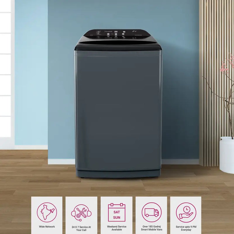 Godrej 8 Kg 5 Star Zero Pressure (0.02 MPa) Technology With Steel Drum Fully-Automatic Top Load Washing Machine (WTEON ADA 80 5.0 FEFN GLGR, Glacial Grey, With Soft Close Lid)