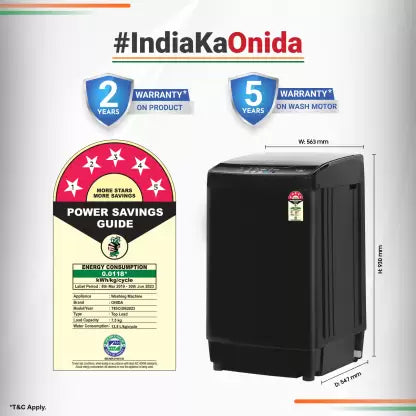 ONIDA 7.5 kg 5 Star Dual Action Pulsator Quadra Scrub Fully Automatic Top Load Washing Machine Black (T80CGN)