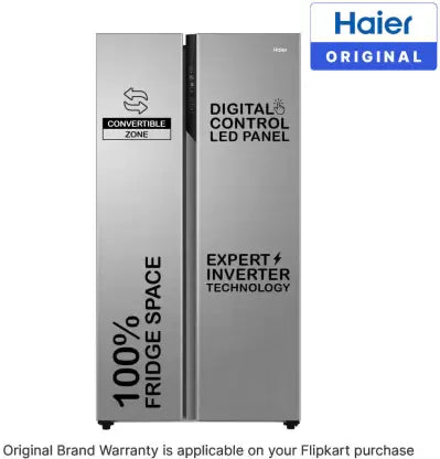 Haier 596 L 3 Star Frost Free Expert Inverter 2-Door Side by Side Refrigerator (HES-690SS, Shiny Silver, Magic Convertible, Deo Fresh Technology, )