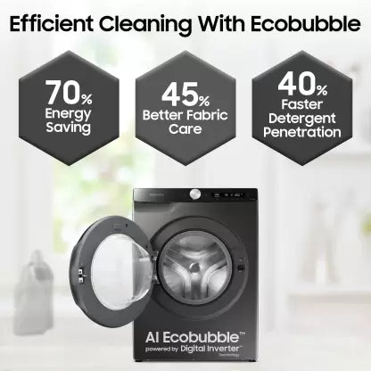 Samsung 9 kg, Hygiene Steam with Inbuilt Heater, Digital Inverter, Fully-Automatic Front Load Washing Machine (WW90T4040CB1TL, Black)