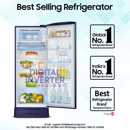 SAMSUNG 223 L Direct Cool Single Door 3 Star Refrigerator with Base Drawer with Digital Inverter (Camellia Blue, RR24D2Z23CU/NL)