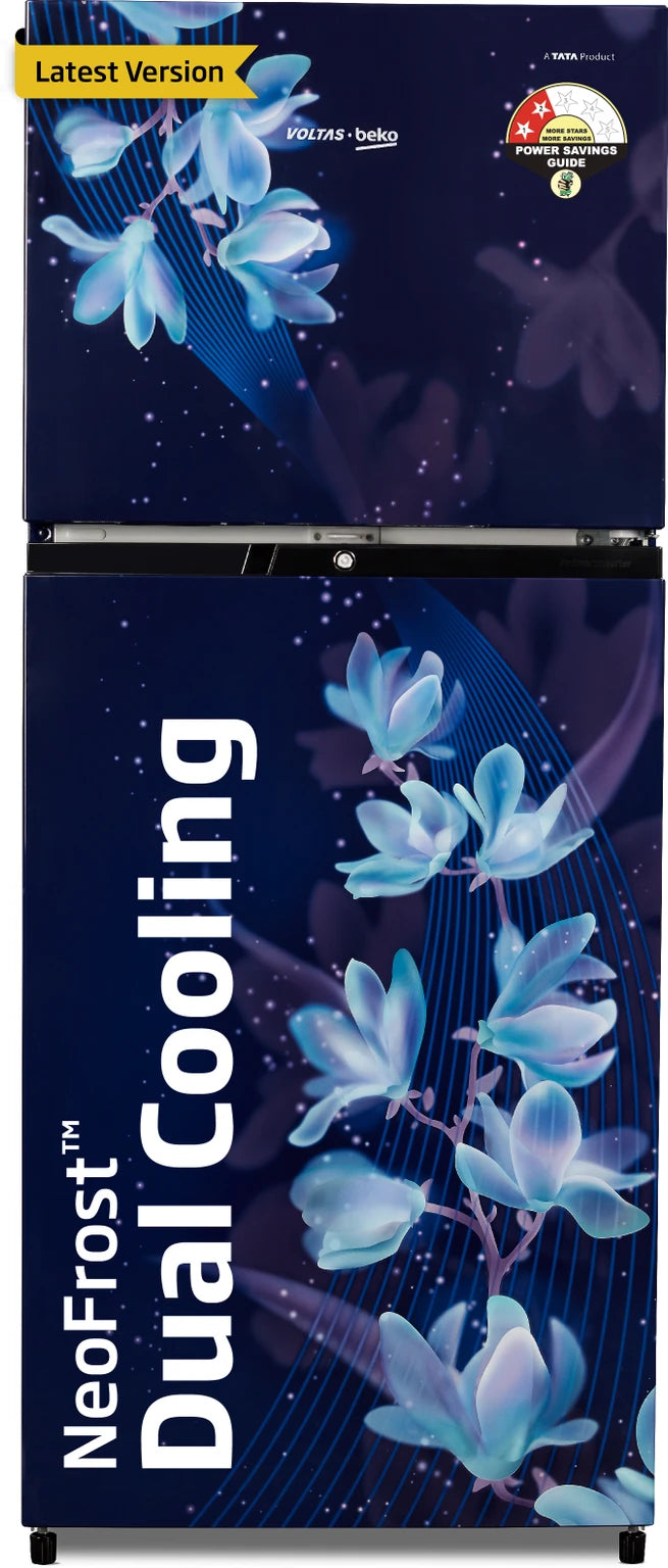 VOLTAS beko 228 Litres 2 Star Frost Free Double Door Refrigerator with Reciprocating Compressor (RFF265D/W0XIR0I000, Brushed Silver)