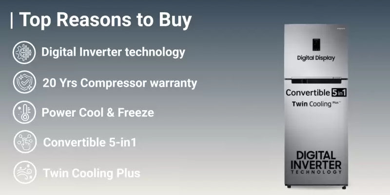 SAMSUNG 363 L Frost Free Double Door 2 Star Refrigerator with Digital Inverter, Convertible 5-in-1 and Display
