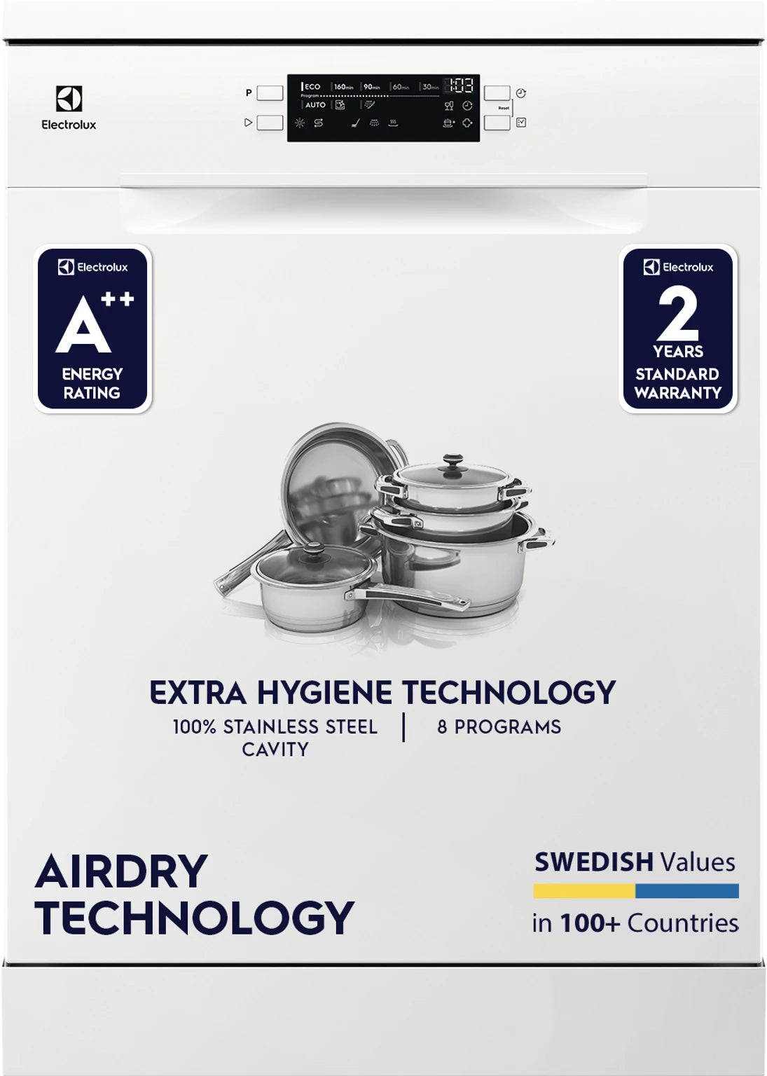 Electrolux 13 Place Settings Dishwasher Machine for Home, Fully Automatic with AirDry, In-Built Heater, White, UltimateCare 300, ESA47220SW