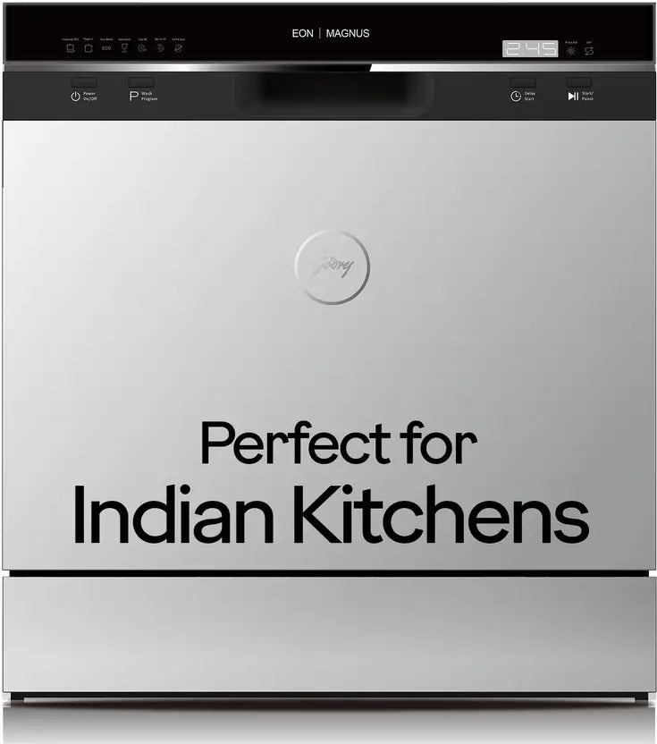 Godrej Eon Dishwasher | 8 Place Setting Counter-Top | Compact with an In-built heater (DWT EON MGNS 8C NF SKSL, Silky Silver) | Perfect for Indian kitchens and smaller families