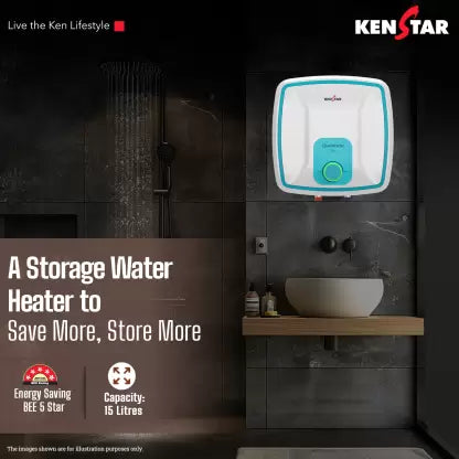 Kenstar 15 L Storage Water Geyser (QUANTUM PRO 15 L WITH COLOR CHANGING INDICATOR & PIPE, White & Blue)