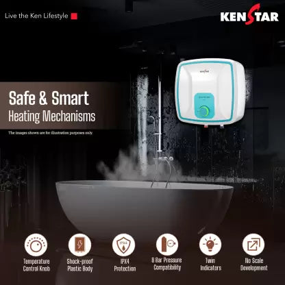 Kenstar 15 L Storage Water Geyser (QUANTUM PRO 15 L WITH COLOR CHANGING INDICATOR & PIPE, White & Blue)