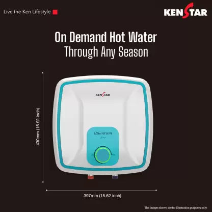 Kenstar 15 L Storage Water Geyser (QUANTUM PRO 15 L WITH COLOR CHANGING INDICATOR & PIPE, White & Blue)