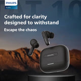 PHILIPS TAT1050BK Earbuds with ANC/ENC, 50H Playtime, 13mm Drivers, IPX5 Proof, BT v5.3 Bluetooth