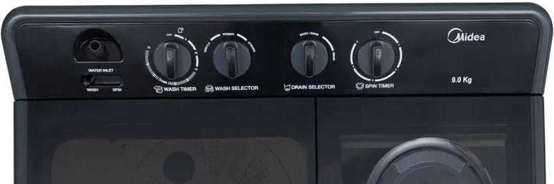 Midea Washing Machine Semi Automatic 9.0 KG Plastic Lid Black White,MWMSA090PPG(KW)
