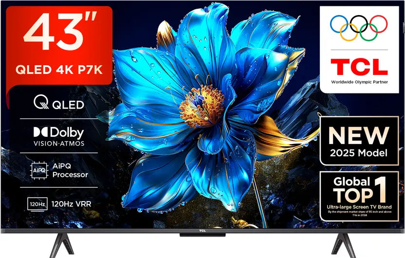 TCL 108 cm (43 inches) 4K Ultra HD Smart QLED Google TV 43P7K (2025 Model, Black) with Dolby Vision & Atmos, MEMC, HDR 10+, Hands-Free Voice Control