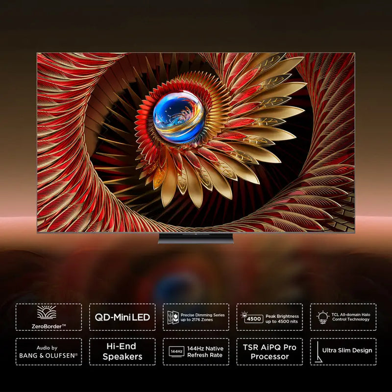 TCL 75C8K Television 75 Inch Smart TV 4K QD-Mini LED Colorful Quantum Crystal HDR 4500nits Gaming Google TV, 144Hz Native Refresh Rate, Audio by Bang & Olufsen, IMAX Enhanced, Game Master (2025 Model)