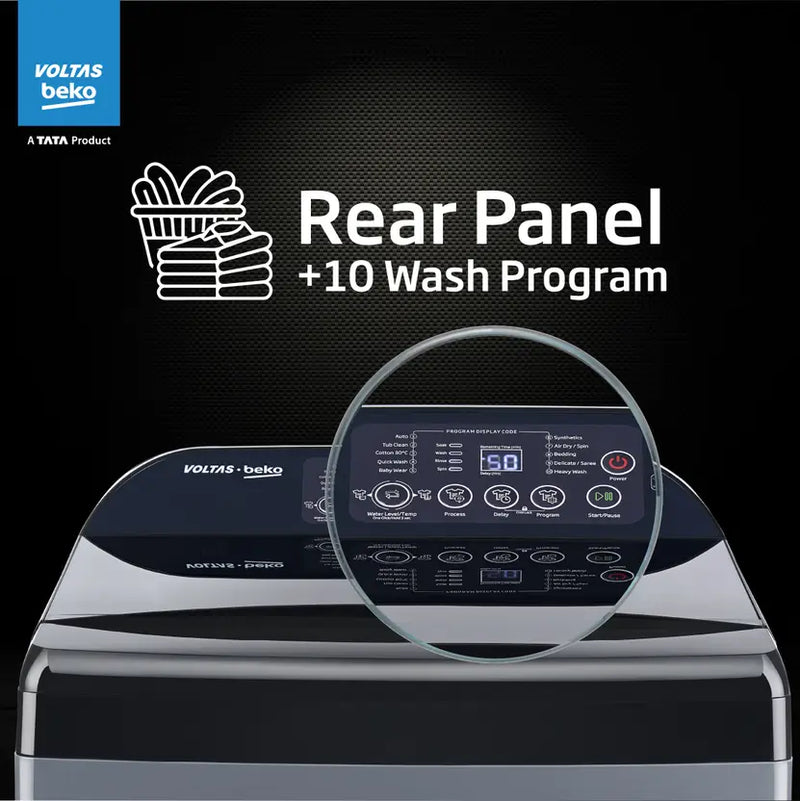 Voltas Beko 11 kg Fully Automatic Top Load Washing Machine with In-built Heater Black, Grey (WTL1106UEAH / OBS3060)