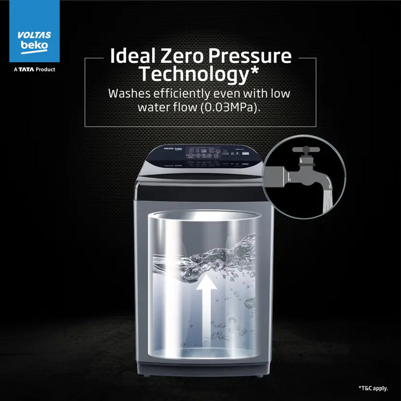 Voltas Beko 11 kg Fully Automatic Top Load Washing Machine with In-built Heater Black, Grey (WTL1106UEAH / OBS3060)