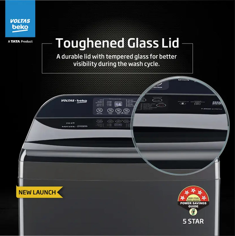 Voltas Beko, A Tata Product 11 Kg 5 Star Fully-Automatic Top Loading Washing Machine (WTL1106UEAH / OBS3060, Dark Grey, Inbuilt Heater)