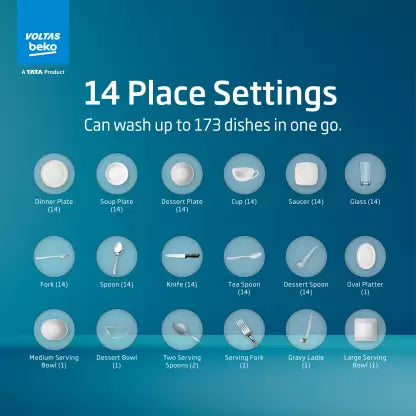 Voltas Beko by  A TATA Product DF14S3 Free Standing 14 Place Settings Dishwasher