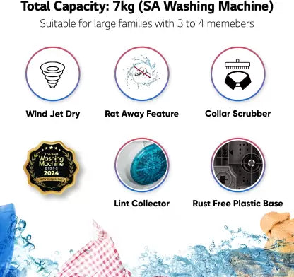 LG 7 Kg 5 Star Wind Jet Dry Semi-Automatic Top Loading Washing Machine (P7020NGAZ, Dark Gray, Rat Away Feature)