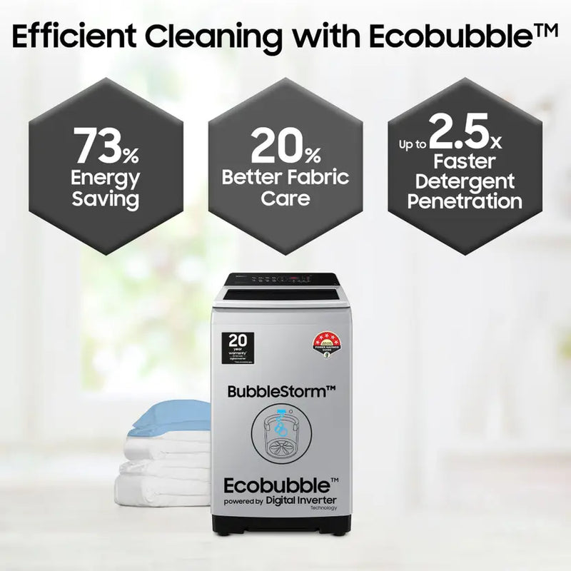 Samsung 7 kg 5 star, Ecobubble, Digital Inverter, Fully Automatic Top Load Washing Machine Grey (WA70BG4441YYTL)