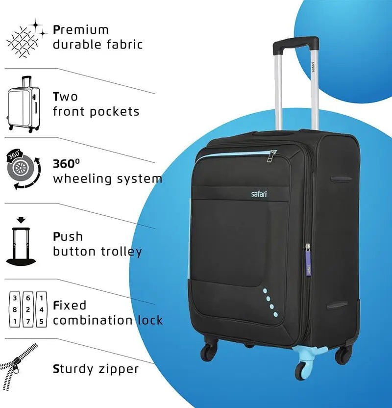 Safari Small Cabin Suitcase (57 Cm) 4 Wheels - Star 55 4W - Black