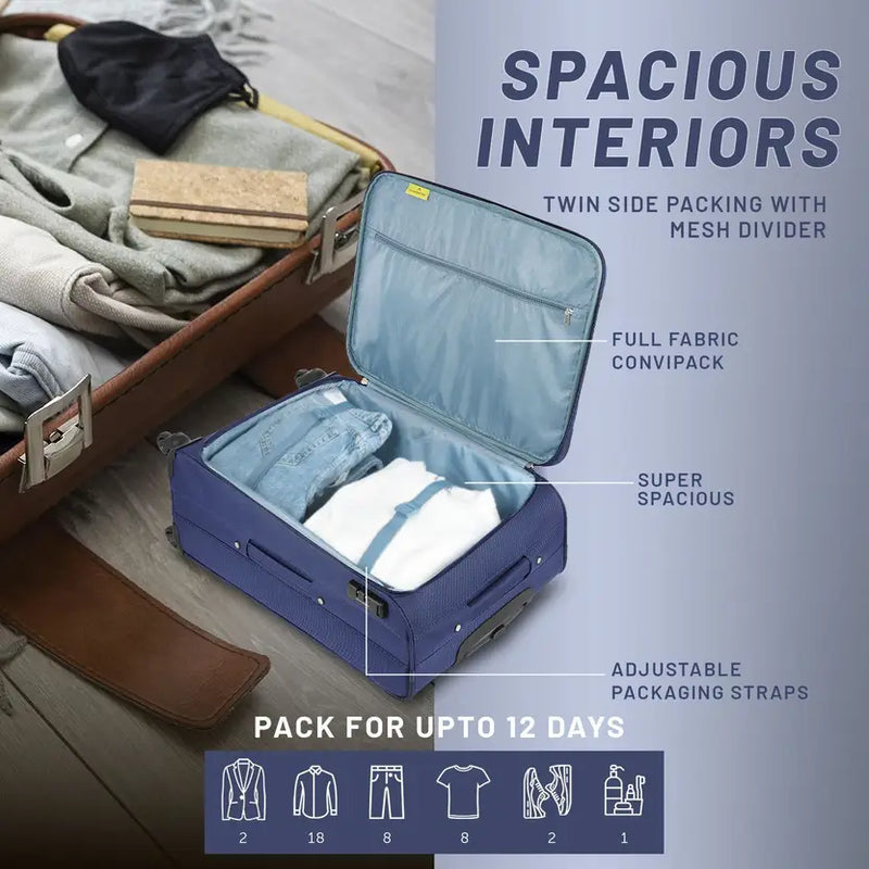 Aristocrat Large Check-In Suitcase (79 Cm) 4 Wheels - 79 - Softbody Trolley Bag - Blue